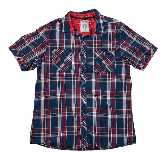 Buffalo David Bitton Shirt Mens L Large Navy Red Plaid Cotton Button Up *READ - Picture 1 of 14